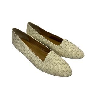 90s Preppy Vintage Women’s Woven Leather Beige Loafers Size 9.5 Made In Brazil